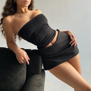 Casual slim tube top + skirt set