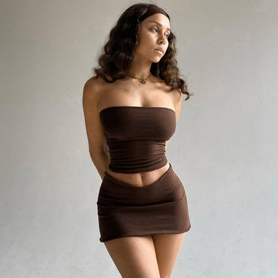 Casual slim tube top + skirt set