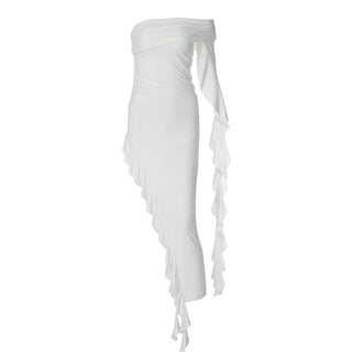 one shoulder pleated pure color slim fit dress