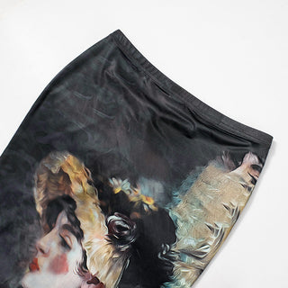 Skin transmittance long -sleeved top + long skirt suit