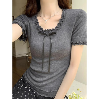 Double-layer Edge Bow Short Top
