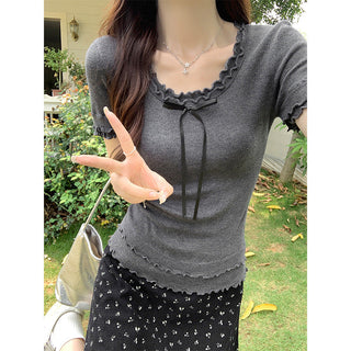 Double-layer Edge Bow Short Top