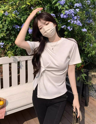 Crew neck Short-sleeved Split Top