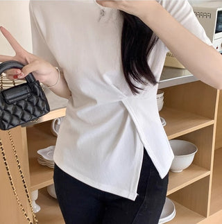 Crew neck Short-sleeved Split Top