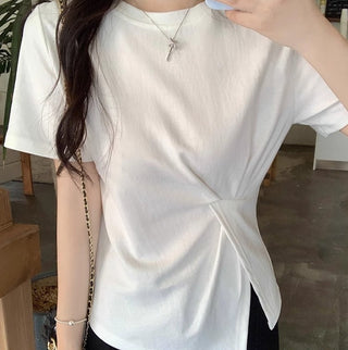 Crew neck Short-sleeved Split Top