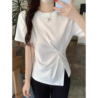Crew neck Short-sleeved Split Top