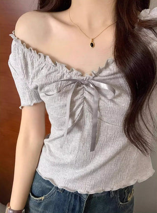 Ballet style V-neck lace-up design top
