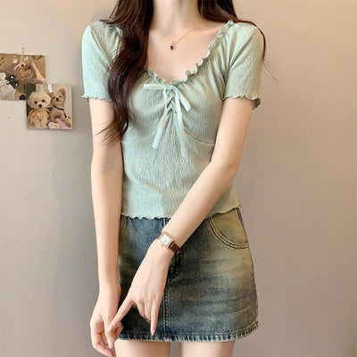 Ballet style V-neck lace-up design top