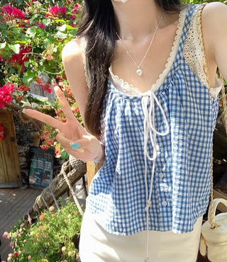 French Pastoral Fake Two-piece Sweet Small Top