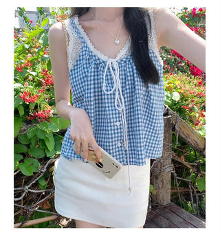 French Pastoral Fake Two-piece Sweet Small Top