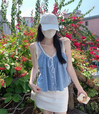 French Pastoral Fake Two-piece Sweet Small Top