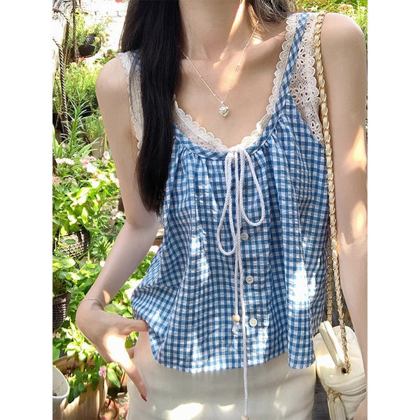 French Pastoral Fake Two-piece Sweet Small Top