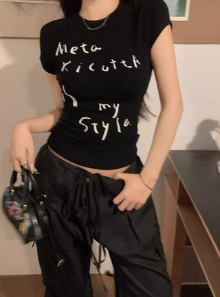 Tight Girl Letter Printed Short-sleeved Top