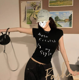 Tight Girl Letter Printed Short-sleeved Top