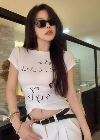 Tight Girl Letter Printed Short-sleeved Top