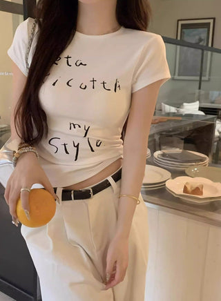 Tight Girl Letter Printed Short-sleeved Top