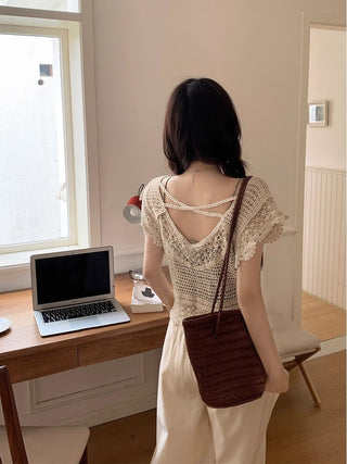 Korean Crochet Hollow Stacked Tassel Top