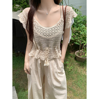 Korean Crochet Hollow Stacked Tassel Top