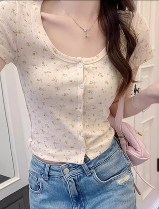 fresh floral short-sleeved cardigan top