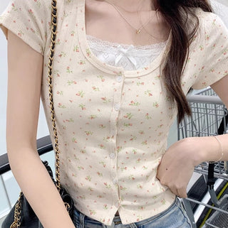 fresh floral short-sleeved cardigan top