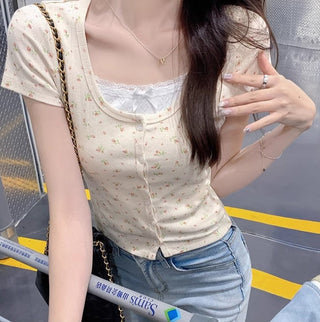 fresh floral short-sleeved cardigan top