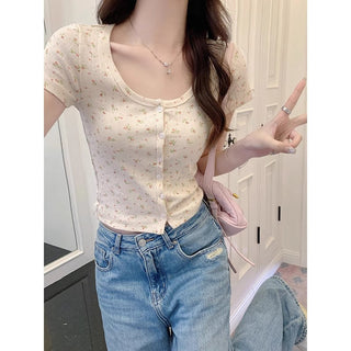 fresh floral short-sleeved cardigan top