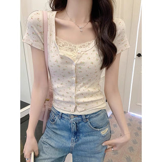 fresh floral short-sleeved cardigan top