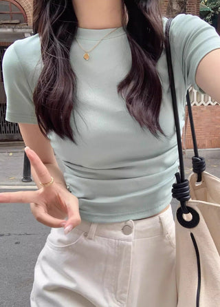 Irregular short-sleeved cropped slim fit top