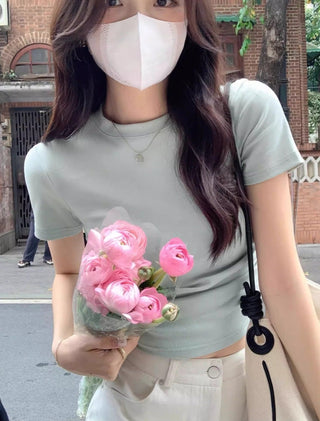 Irregular short-sleeved cropped slim fit top