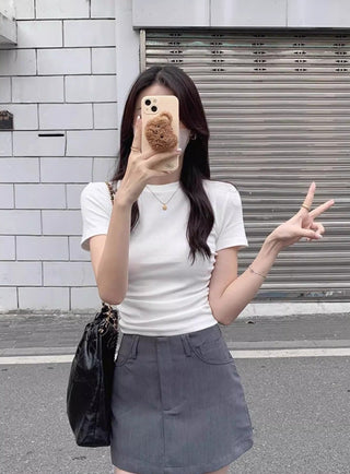 Irregular short-sleeved cropped slim fit top