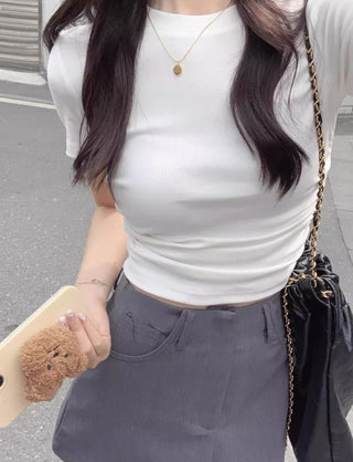 Irregular short-sleeved cropped slim fit top