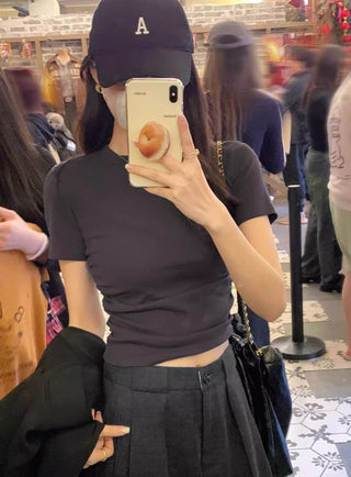 Irregular short-sleeved cropped slim fit top