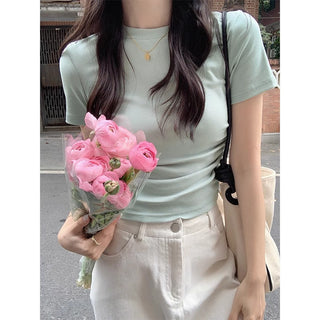 Irregular short-sleeved cropped slim fit top