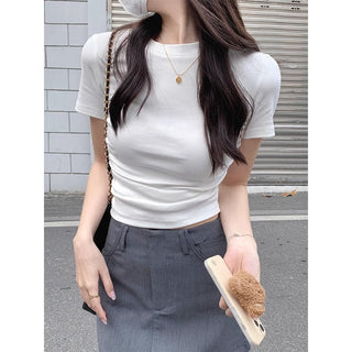 Irregular short-sleeved cropped slim fit top