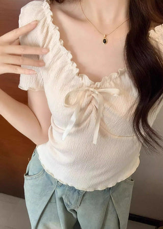 Chic wooden ear lace-up Top