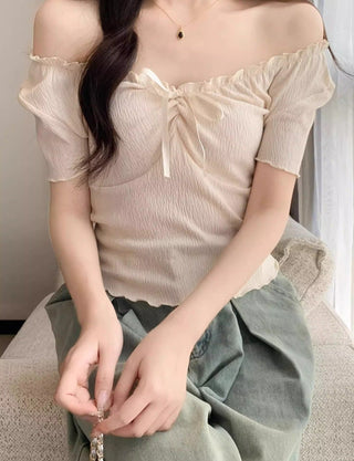 Chic wooden ear lace-up Top