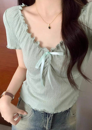 Chic wooden ear lace-up Top