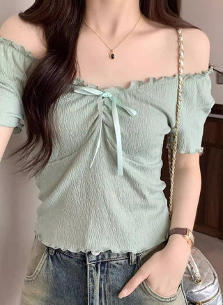 Chic wooden ear lace-up Top
