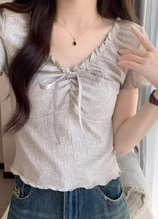 Chic wooden ear lace-up Top