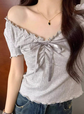 Chic wooden ear lace-up Top