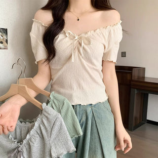 Chic wooden ear lace-up Top