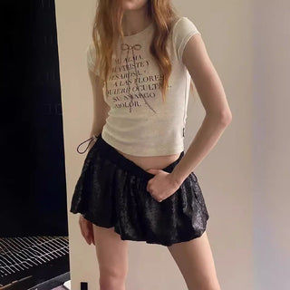 Gray Letter Short-sleeved Slim-fit Top