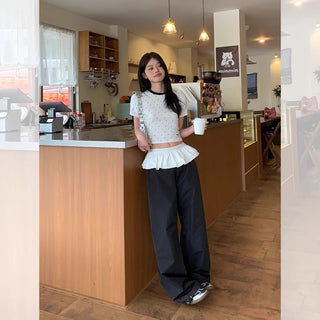 Polka Dot Bow Embroidered Shoulder Top