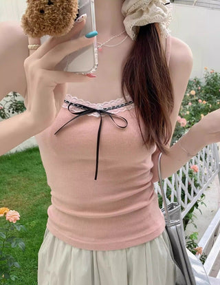 Gentle Sleeveless Top Bow Lace