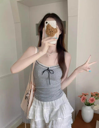 Gentle Sleeveless Top Bow Lace