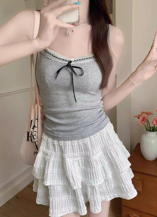 Gentle Sleeveless Top Bow Lace