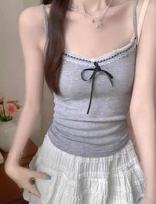 Gentle Sleeveless Top Bow Lace
