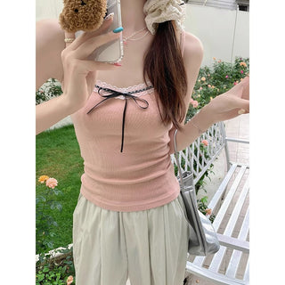 Gentle Sleeveless Top Bow Lace