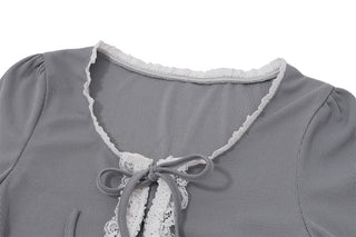 Sweet Lace Short-sleeved Top + Pleated Skirt Knitted suit