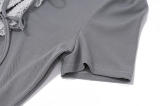 Sweet Lace Short-sleeved Top + Pleated Skirt Knitted suit